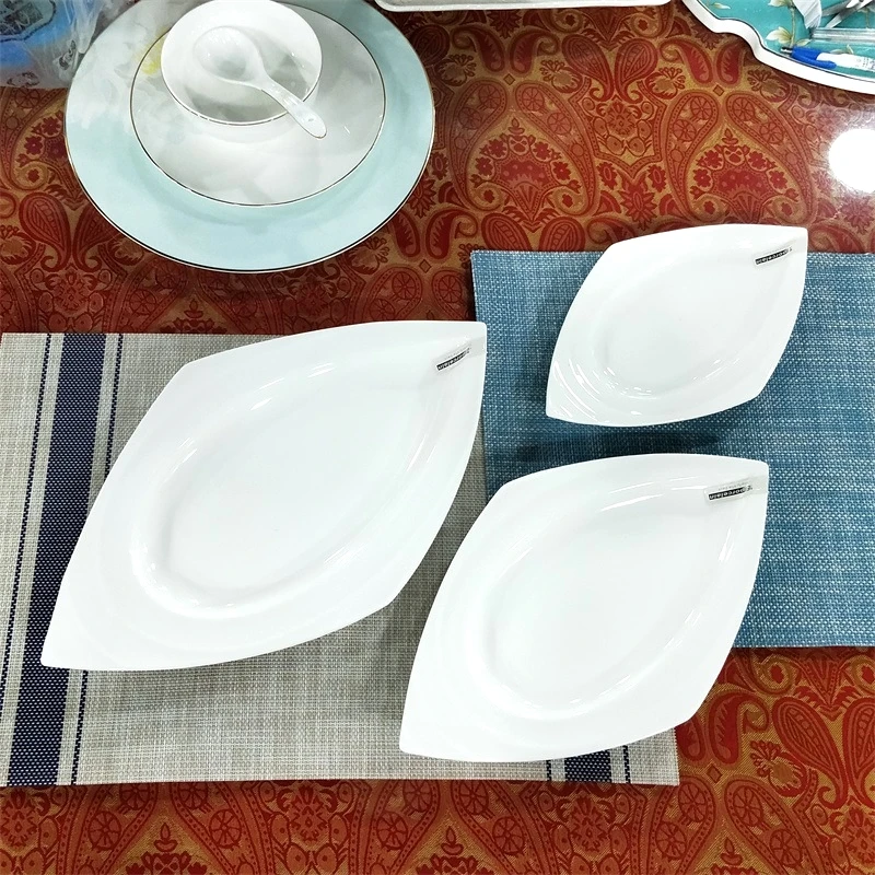 3pcs Set Rhombus Ceramic Dinner Plate Wave Pattern Porcelain Carpaccio Dish Risotto Escargot Tuna Meatball Lasagna