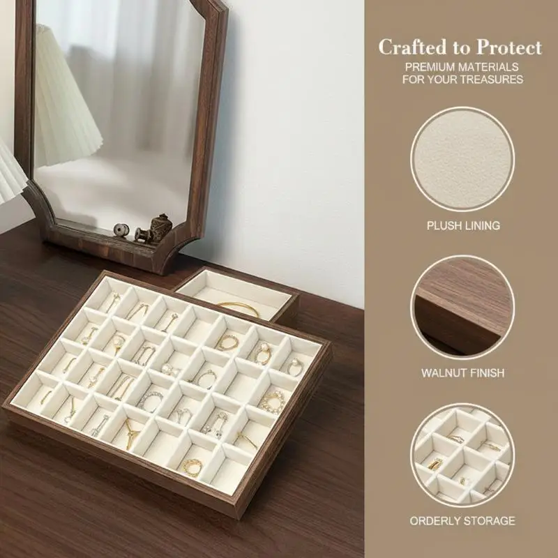 1 Pcs Walnut Color Jewelry Display Box Storage Cover For Rings Necklaces Earrings High-End Small Hand Solid Wood Jewelry Box