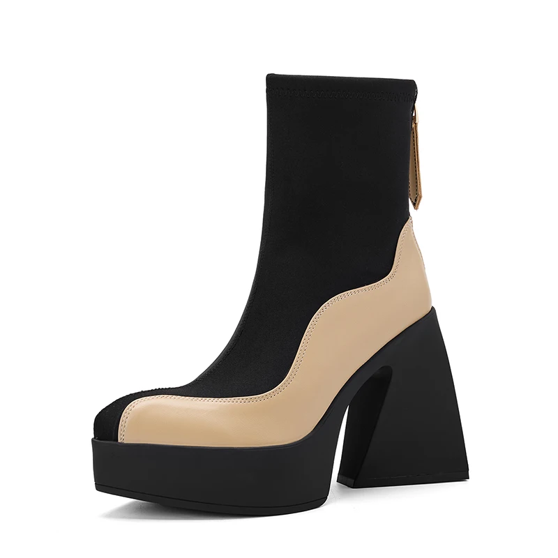 

Platform Multi-color Women's Boots Genuine Leather High-heeled Elastic Modern Boots Suitable Autumn Winter Shoes
