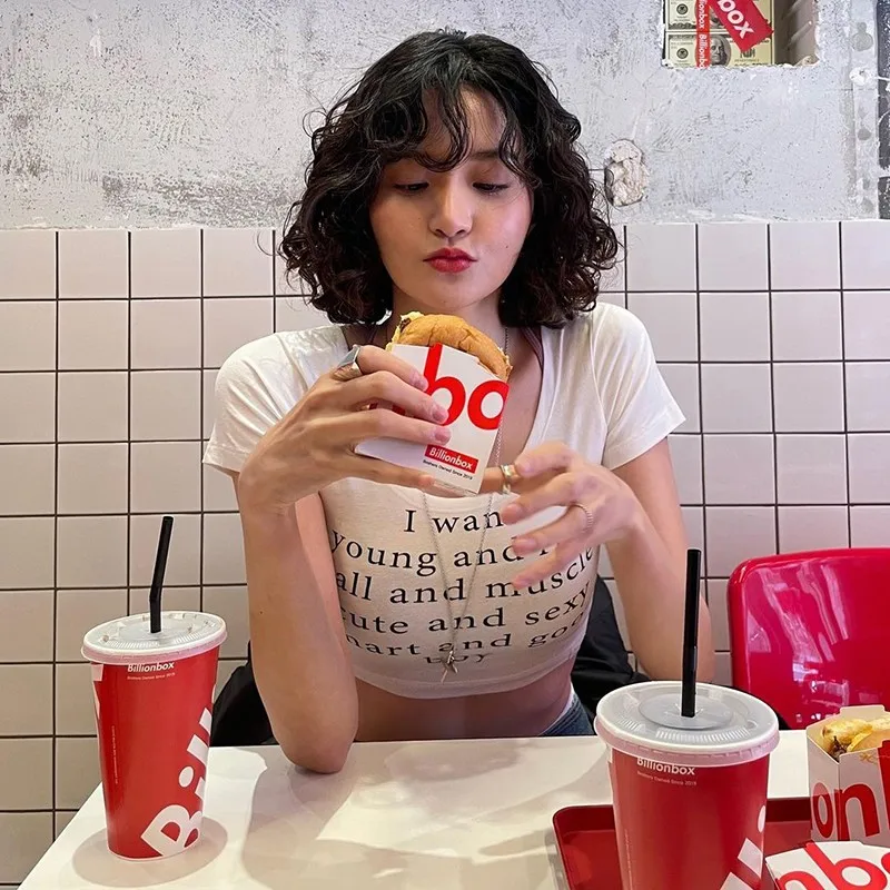 Karrram Korean Fashion Crop Tops Grunge Letter Print T-shirts Kpop Sexy Slim Short Sleeve Tee Shirts Japanese Style Streetwear