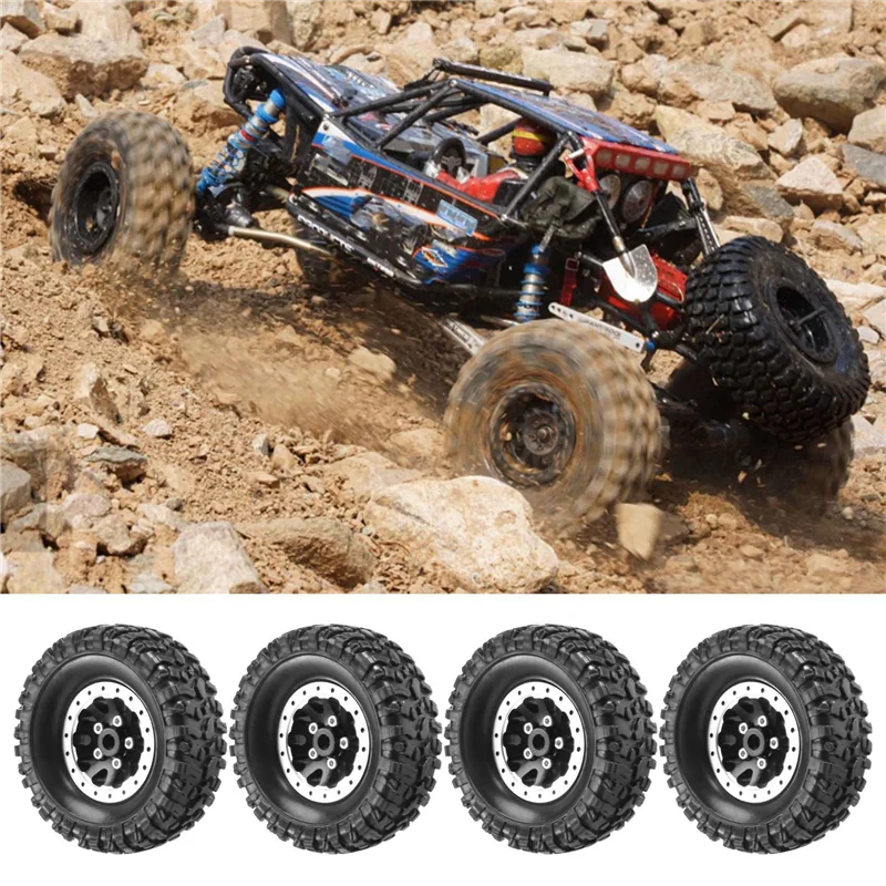 AS96-4Pcs 메탈 비드락 휠 허브 림 및 고무 타이어 세트 (WPL C14 C24 B14 B24 B36 MN D90 MN99S RC 자동차 업그레이드 부품용)