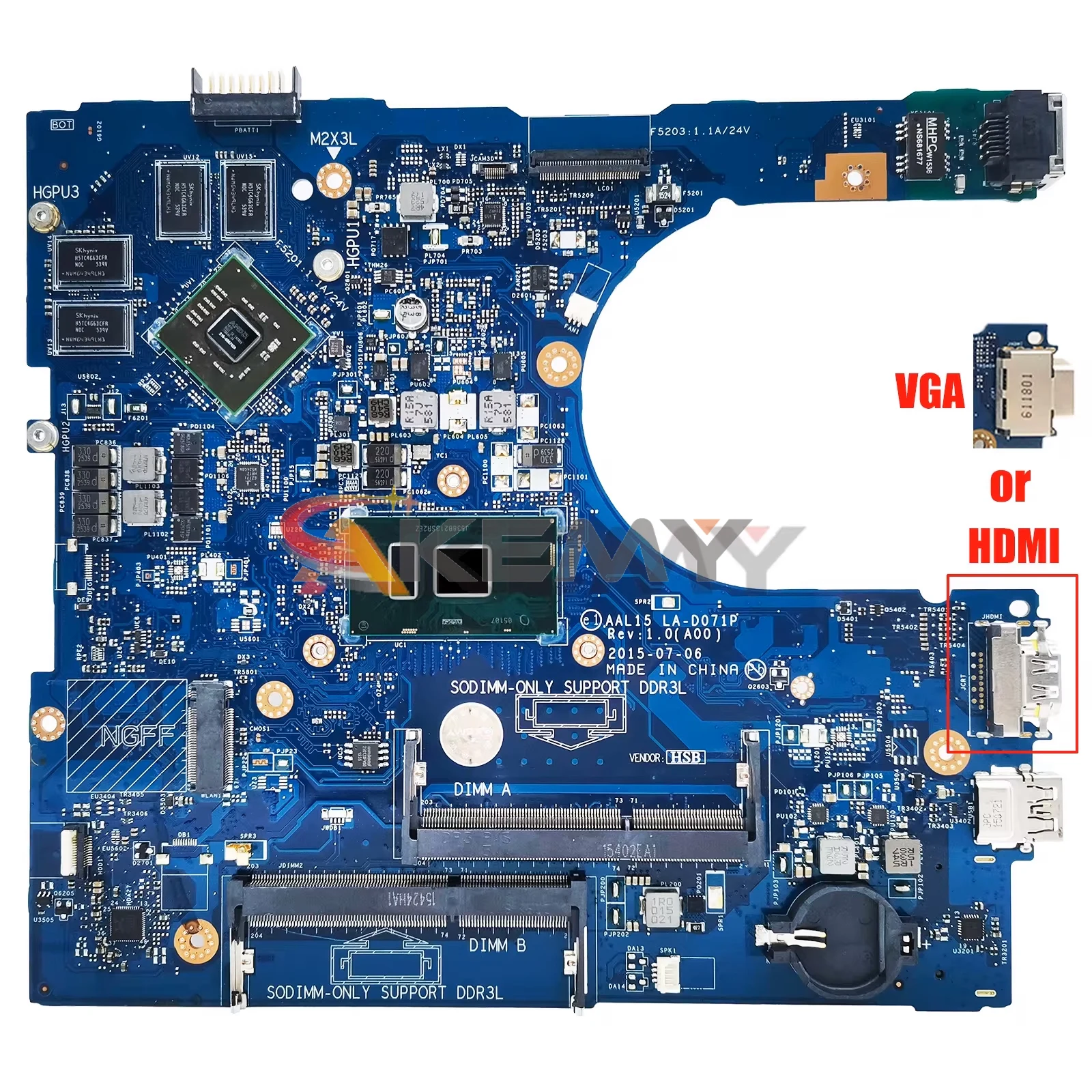 Imagem -04 - Akemy La-d071p Laptop Motherboard para Dell Inspiron 5459 5759 5559 Cn0f1j0w Mainboard com Cpu i3 i5 i7 6th Gen Testado Bom