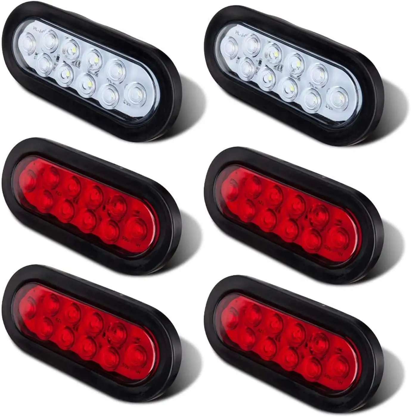 

4 Red 2 White Oval Tail Lights LED, 6' Flatbed Light Kit, LED Tail Lights for Trucks, Trailer Tail Lights for RV Jeep