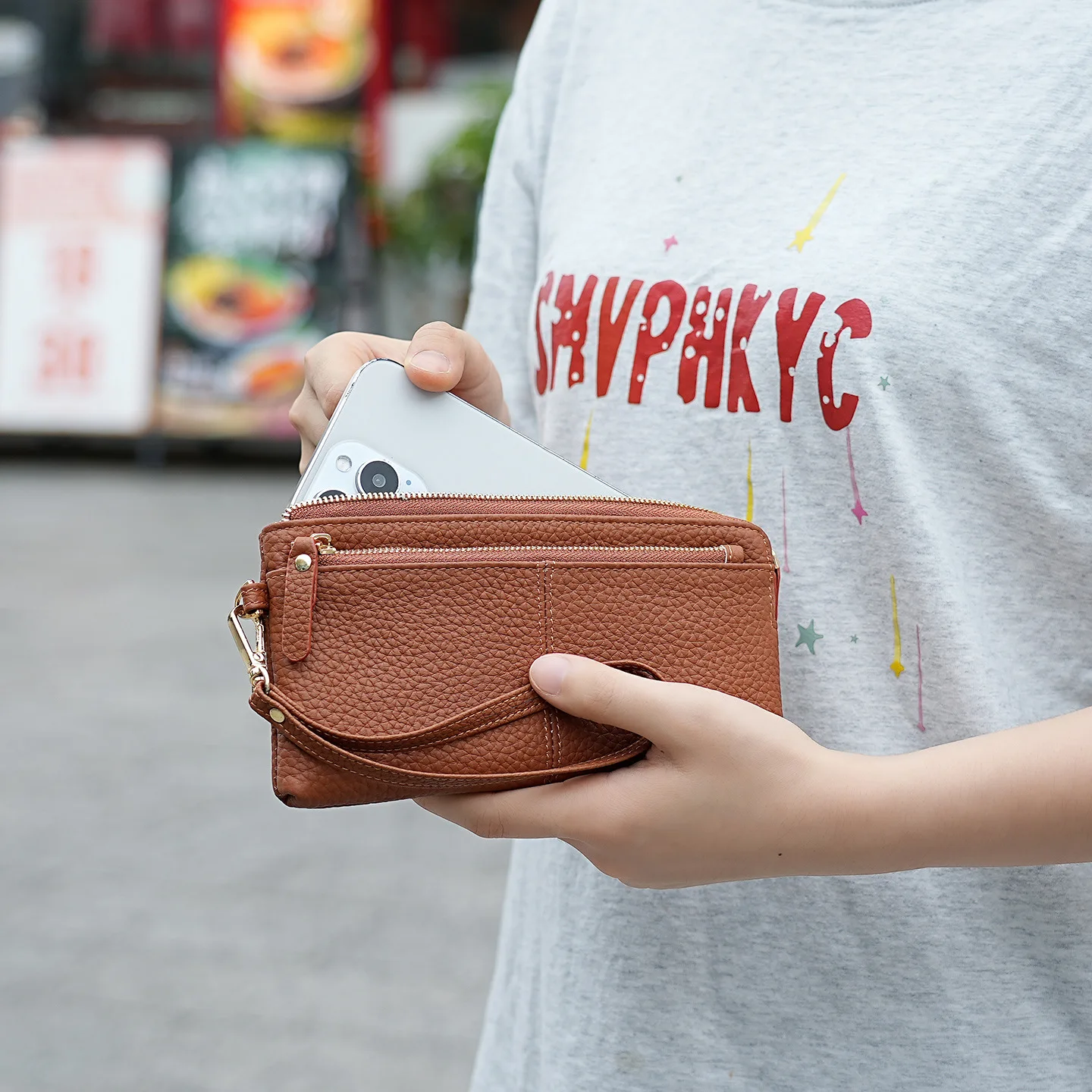 Multifunctional Long Leather Wallet Large Capacity Mobile Phone Bag Convenient Hand Strap Cowhide Handbag for Ladies