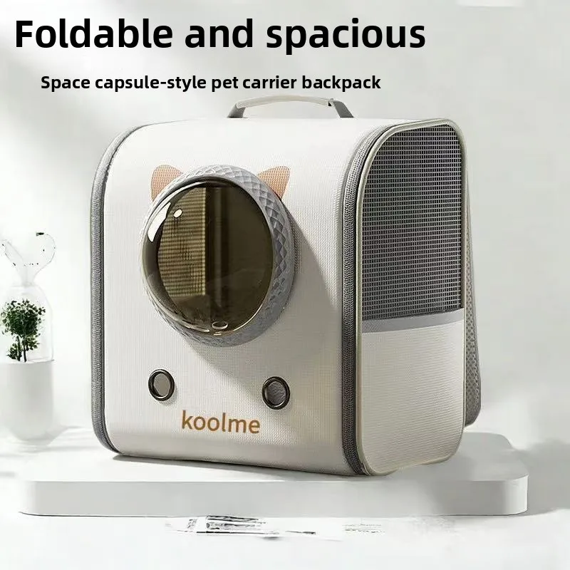 Foldable & Breathable Pet Backpack for Outdoor Use - Stress-Resistant Dog Space Capsule & Cat Carrier Portable Animal Transport