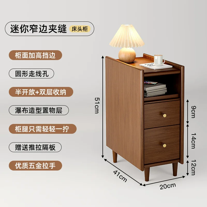 Nachttisch aus Massivholz, komplett aus Massivholz, kleiner 30 cm extrem schmaler Schrank, Haushaltsschlafzimmer 20 cm