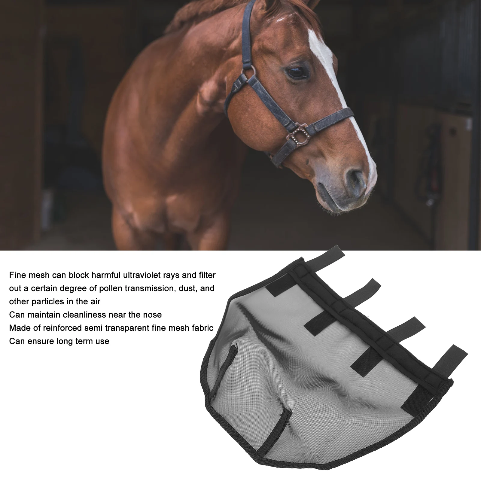 

Horse Nose Net Plastic Horse Breathable Nose Fine Mesh Net L Size Black Comfort Horse Nose Mask for Home Farm