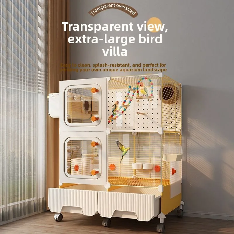 Transparent Metal Birdcage Parrot Cage Home Use Extra-Large Splash-Proof Decorative Luxurious Villa Style for Budgies Cockatiels