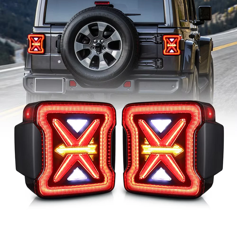 

LED Tail Lights for Jeep Wrangler JK JKU 2007-2017 Unique X Shaped Design Smoked Lens