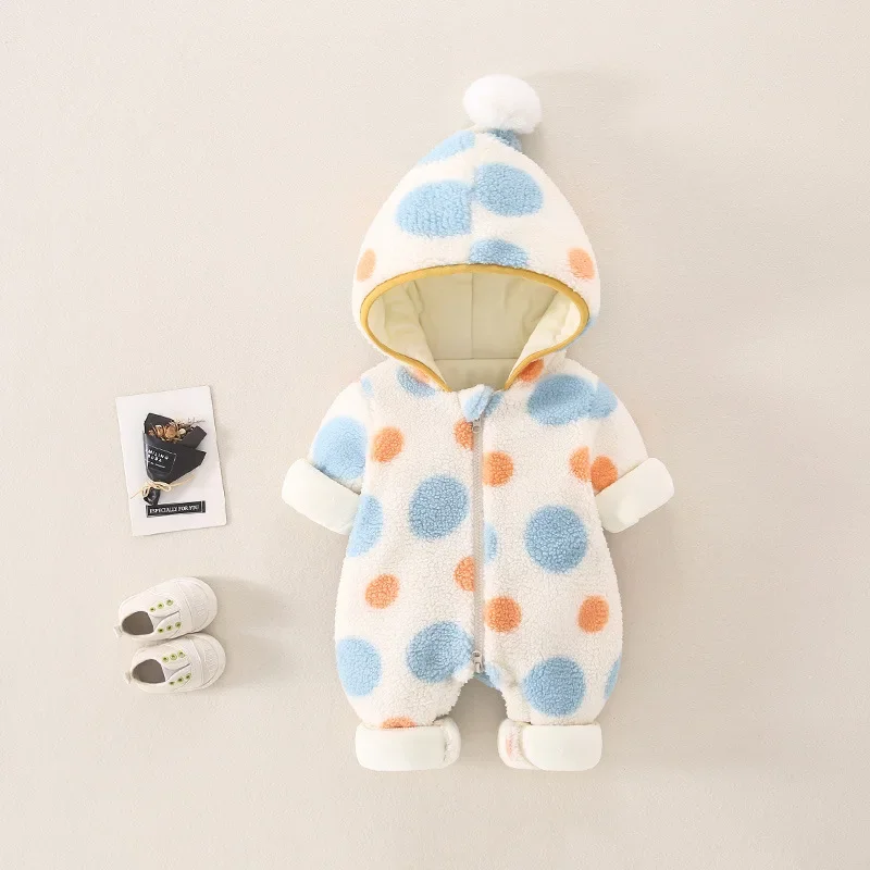 Baby Rompers Winter Cotton Clothes Baby Cute Cotton Warm Jumpsuit Thickened Outerwear Lamb Fleece Rompers