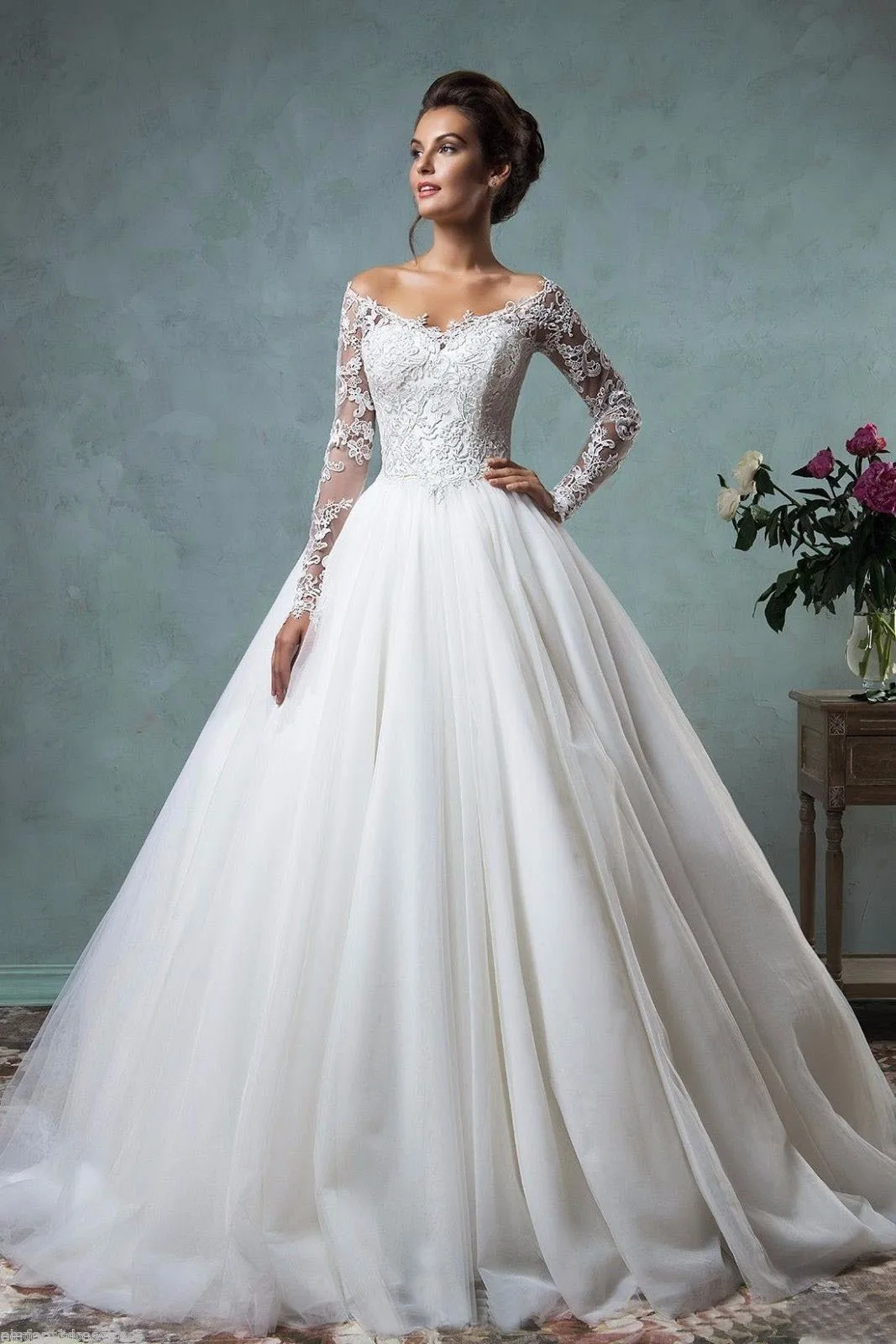 

GUXQD Ball Gown Women Wedding Dresses Long Sleeves Appliques Bridal Gowns Court Train Tulle Vestido De Noiva robe de mariée