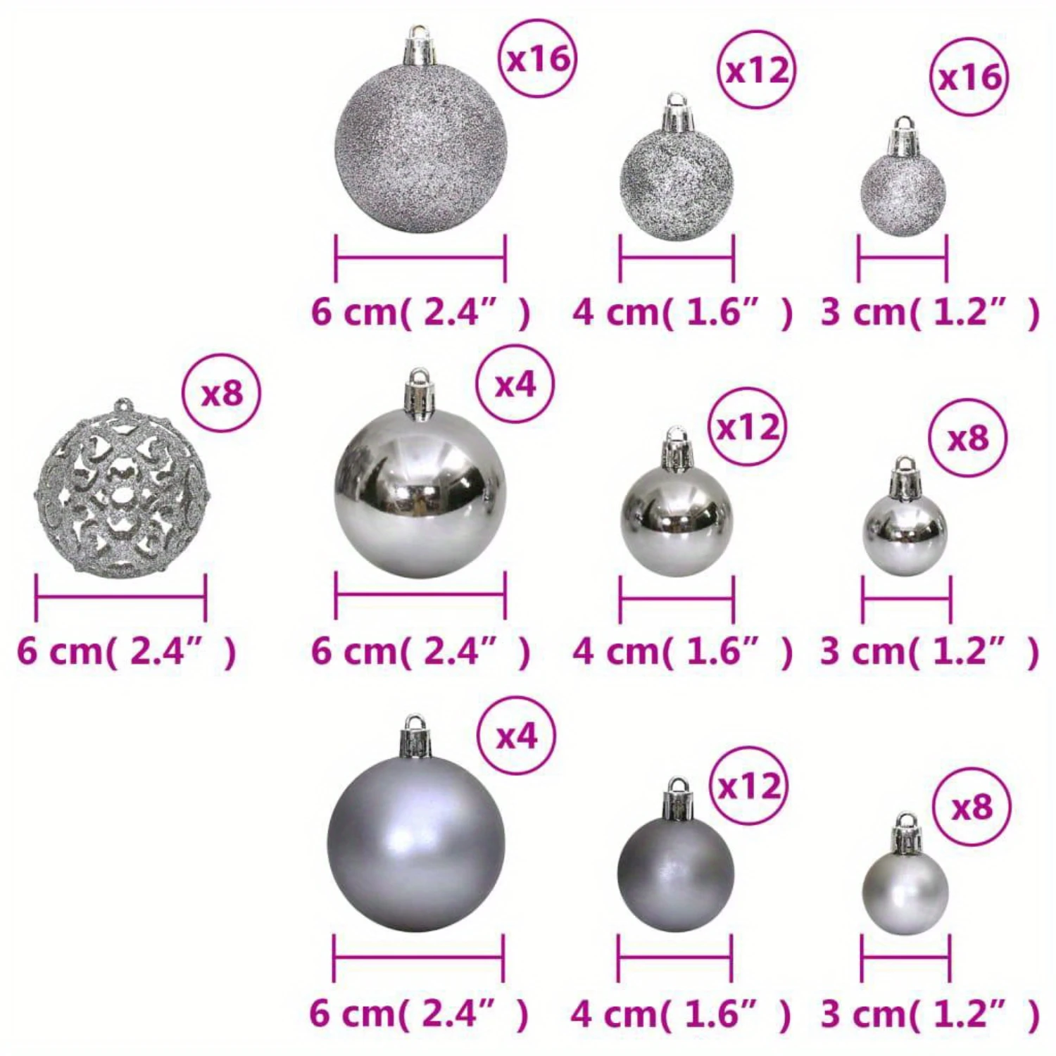 Shatterproof Christmas Baubles Set of 100 in Gray - 1. 2 1. 6 2. 4 Inches - Polystyrene Christmas Ornaments - Lightweight Tree D