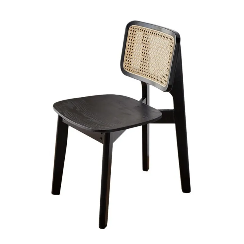 The Dining Chair Woven From Antique Rattan Material In A High-end Black Casual Style Is Suitable For Home Solid Wood Backchairs