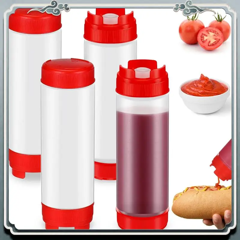 4Pcs Squeeze Bottles Refillable 20 Oz,Inverted Plastic Tip Large Valve Dispenser Condiment Squeeze Bottle Top-Rated