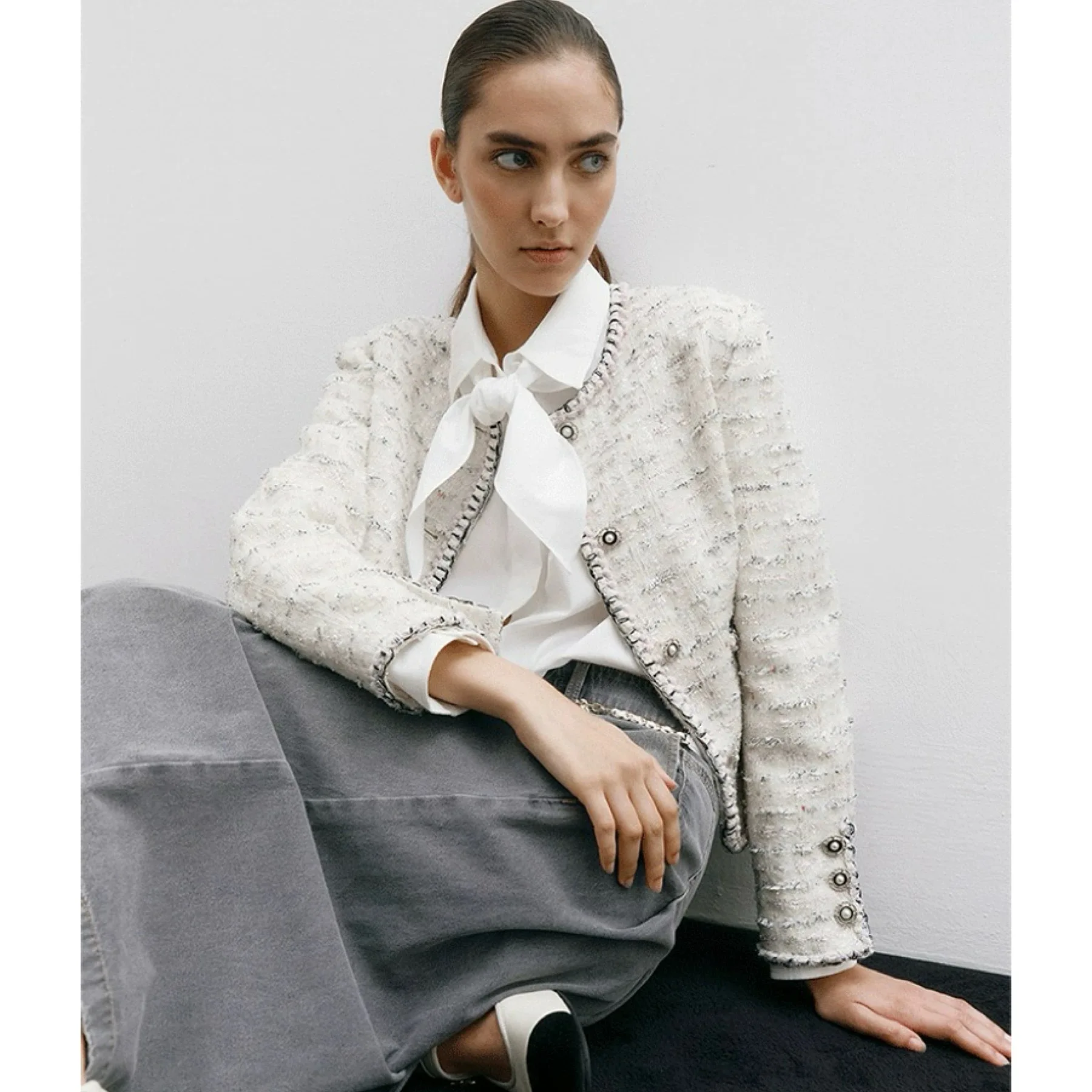 

Lemon Cheese 0BZ25 Осеннее пальто Small Fraance Sle Fine Tweed Ele Commuter Faion Женская верхняя одежда премиум-класса