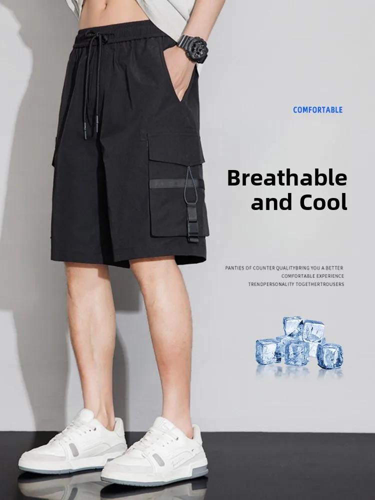 

Summer Thin Casual Men's orts Qui Dry Outdoor Workwear Five-Quarter Pants Straight Leg Loose Fit mid Waist Youth Sle