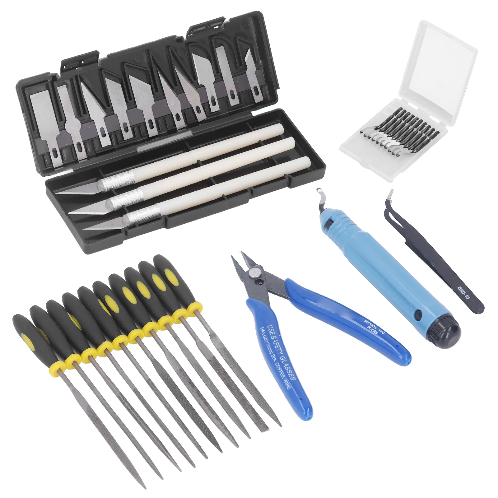 3D Printing Accessory 3D Printer Tool Kit 3D Printer Tool Kit Model Carving Knife Trimming File Tools Set for Cleaning Grinding