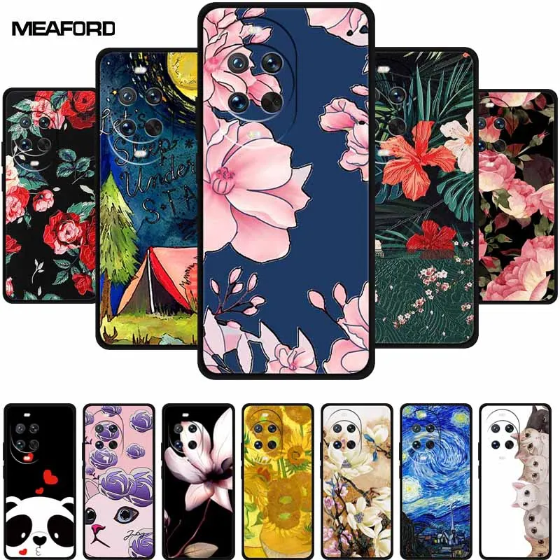 حافظة مزخرفة ثلاثية الأبعاد لهاتف هواوي نوفا 14 الترا 5G حافظة خلفية على شكل زهور حافة سوداء من السيليكون غطاء ناعم لهاتف هواوي نوفا 14 الترا شل