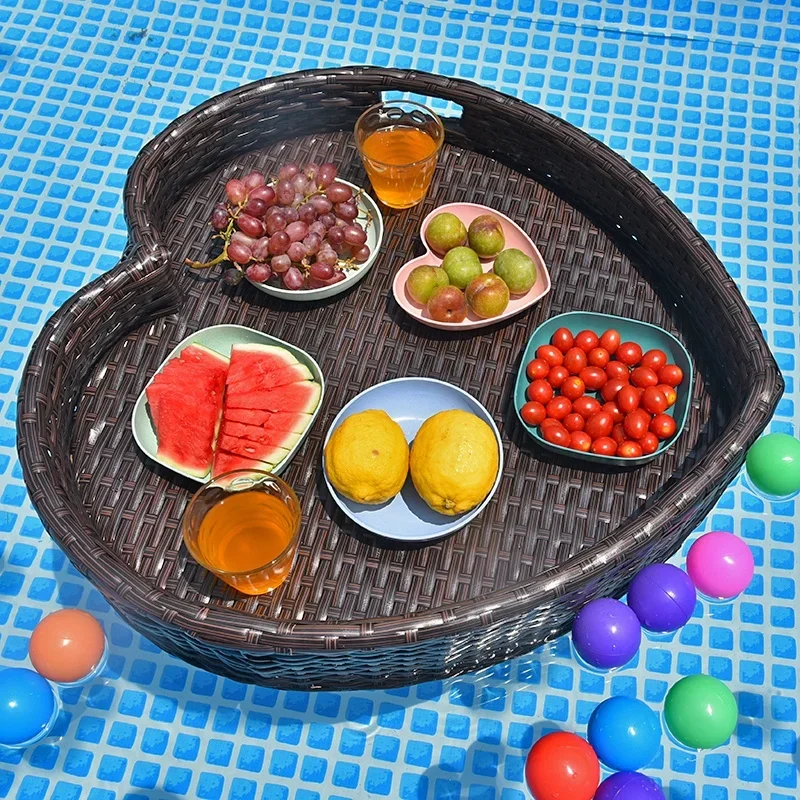 outdoor garden furniture set patio water swimming rattan basket serving food float pool floating tray for pool