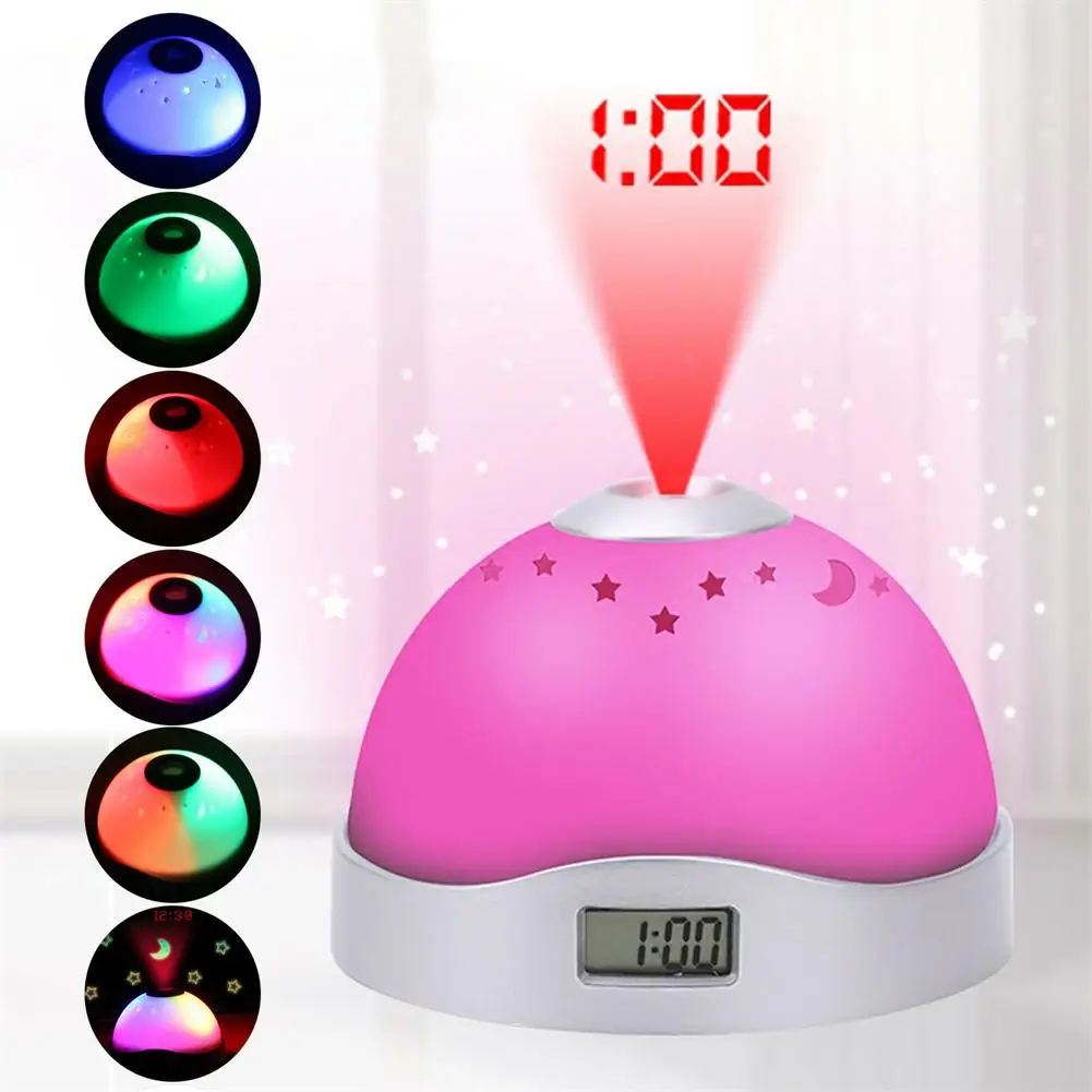 LED Projection Alarm Clock Night Light Starry Sky Star Digital 7 Color  Changes Time Display Alarm Despertador Dropshipping
