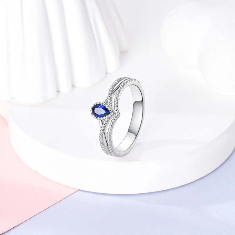 

Original 925 Sterling Silver Ring Sparkling Double Layer Wishbone Ring For Women Girls Jewelry Birthday Anniversary Gifts