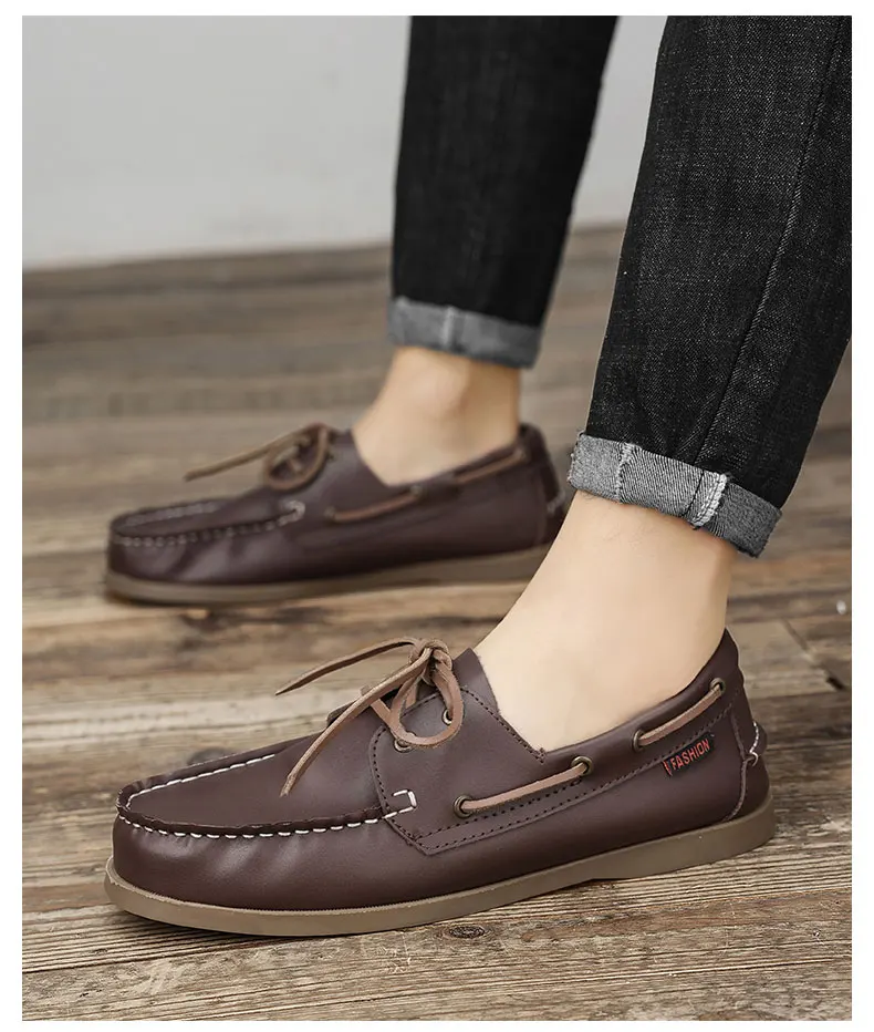 Herren Bootsschuhe aus echtem Rindsleder, schnelltrocknend, zum Schnüren, Retro-Fashion, lässige flache Schuhe, klassisch, 2026 Neues Design, Größen 39-47 – Detail 11