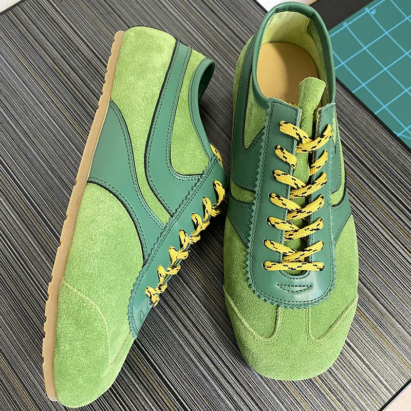 Unisex Genuine Leather German Trainer Shoes Women's Four-Season Fashion Retro Color Block Running Shoes Designer Style Women's F