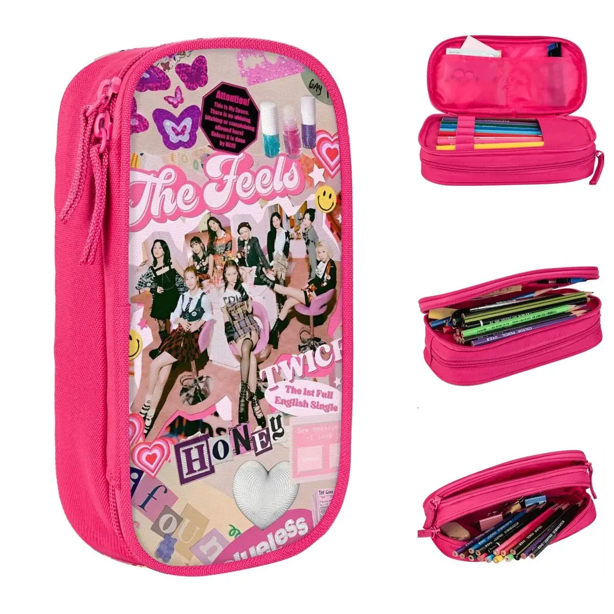 

Fashion The Feels Kpop Singer Pencil Cases Twice Girls Group Pencil Box Pen Holder for Student Large Storage Bag Students School