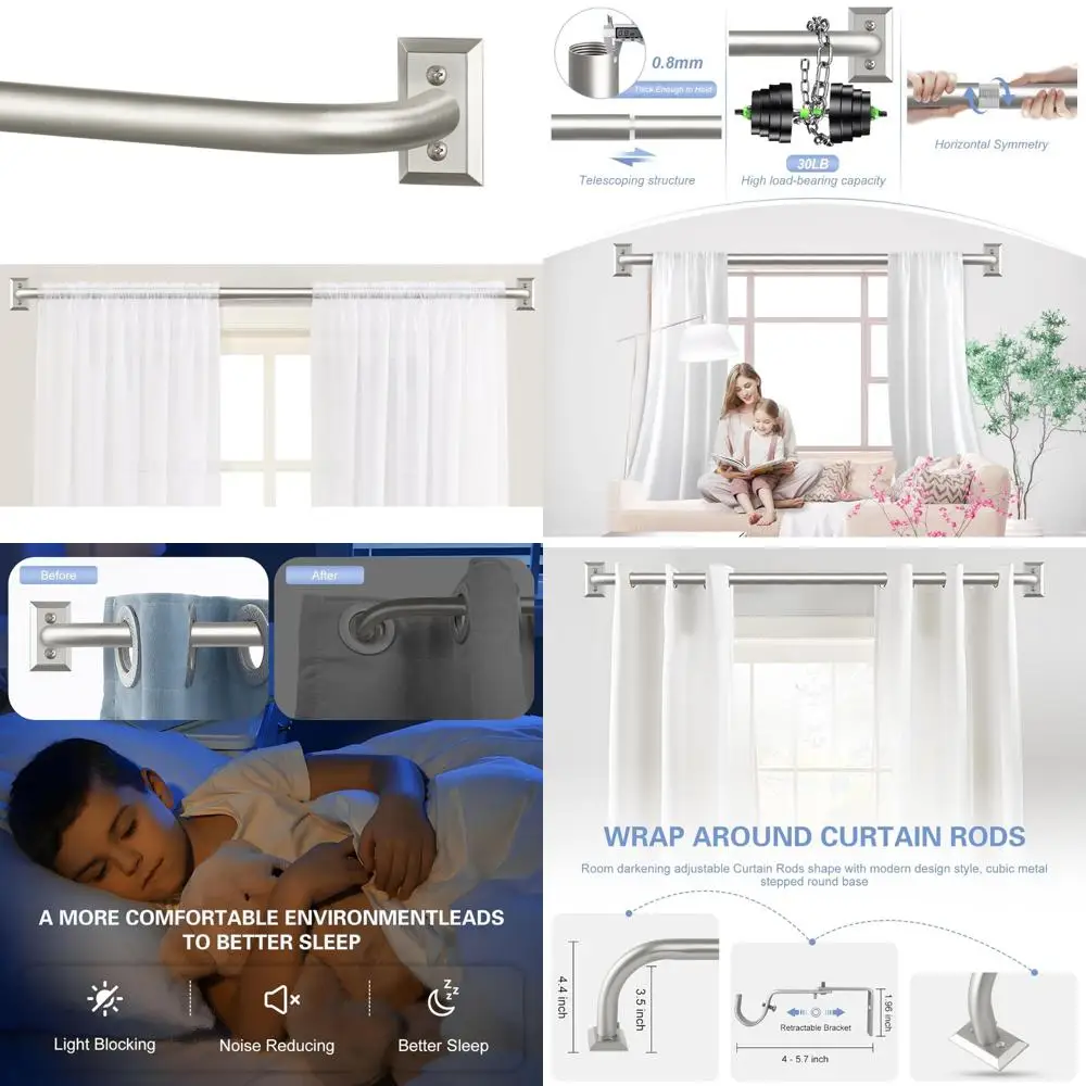 قضيب ستارة من النيكل شديد التحمل قابل للتعديل لستائر التعتيم - تصميم منحني حديث لغرف النوم والمطابخ