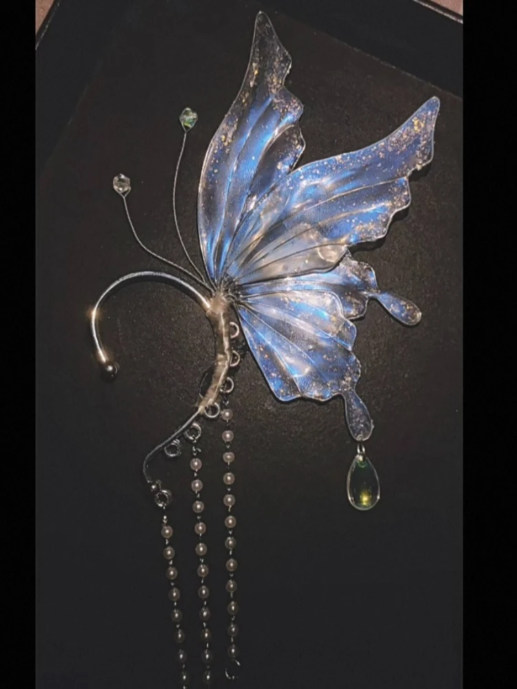 Copricapo Farfalla Sfumata Perla Orecchini con nappa in vetro Orecchini da elfo Appesi Fata Cosplay Prop Accessori per costumi Un paio