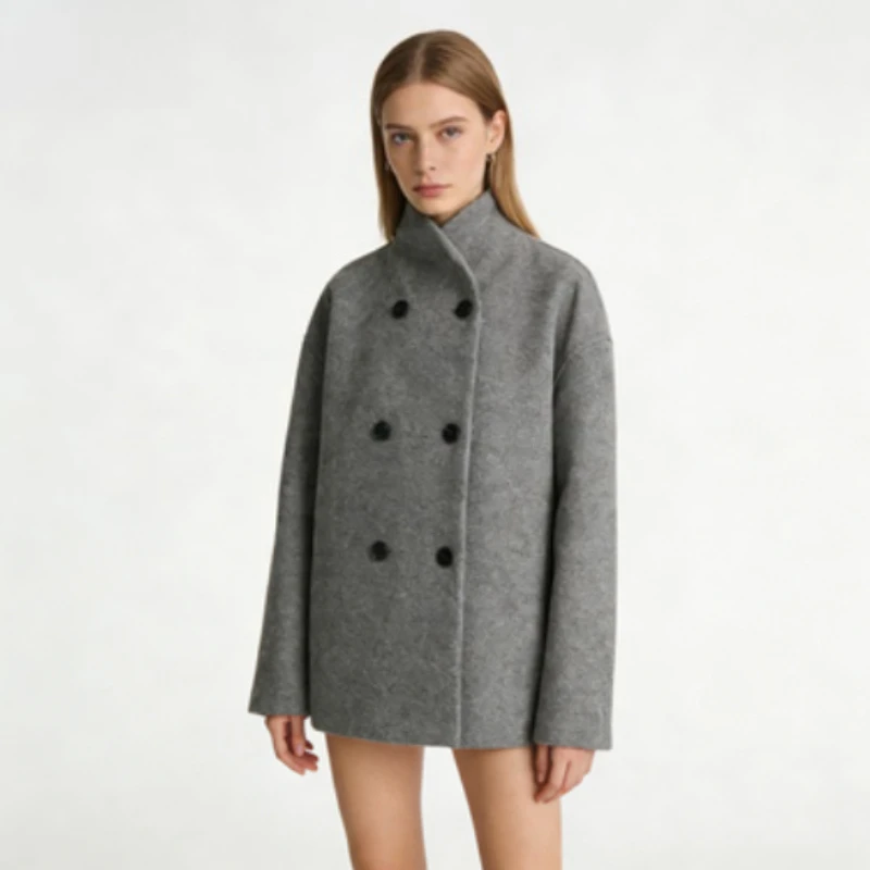 

Women's new commuter style fashion temperament versatile simple solid color woolen long-sleeved coat