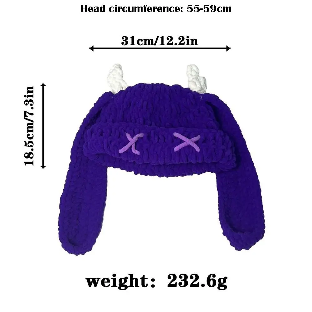 مضحك تنوعا محبوك بيني Y2K الدافئة آذان طويلة قبعة الشرير القوطية نمط قبعة السفر الخريف الشتاء #4