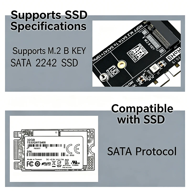 Space Saving M.2 SATA Protocol SSD B Key 2242 to SATA3.0 Adapters Board For Upgrading Old Computers POS Terminals Cash Registers