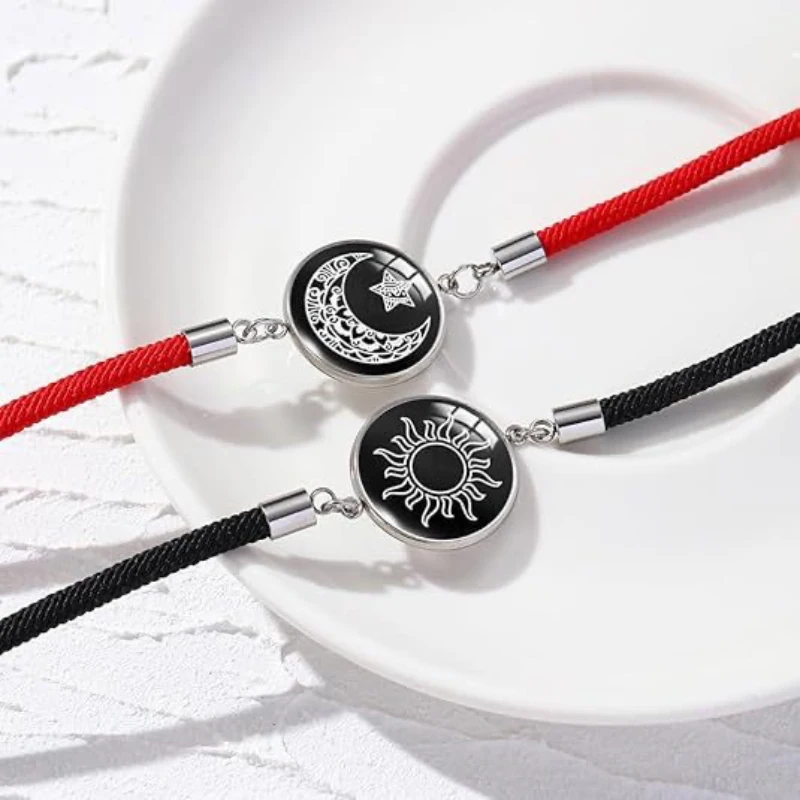 Romantic 2Pcs/Set Noctilucent Bracelet Couple Sun Moon Star Adjustable Good Luck Rope Braclet Anniversary Day Lover Gift Jewelry
