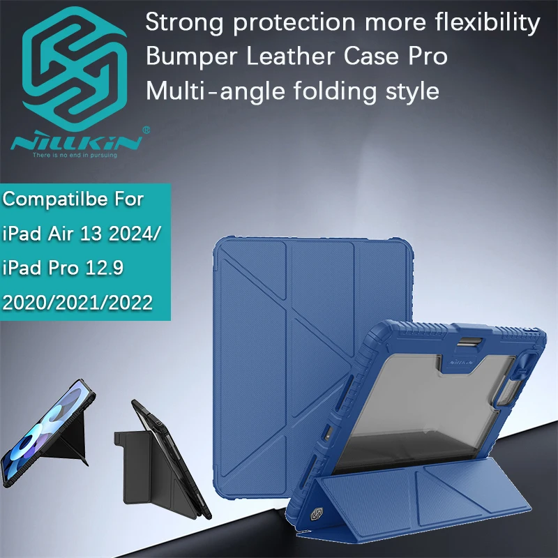 

Nillkin For iPad Air 13 2024/Pro 13/11/12.9 Bumper Leather Case Pro Multiangle folding style Lens sliding cover sliding window