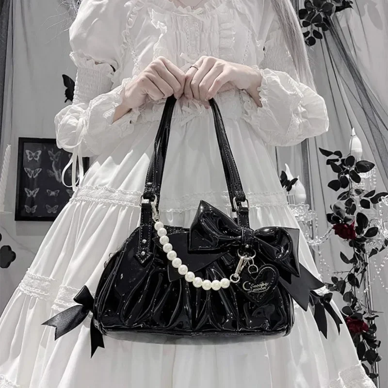 Candy Color Lolita Bag Elegant Bow Winter PU Shoulder Bags Sweet Pearl Crossbody Bag Girls JK Uniform Hand Bag Bolso Сумка