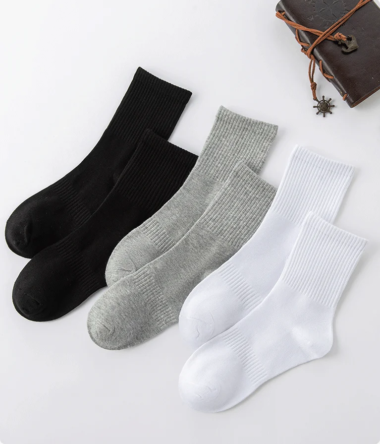 6 Pairs Mid Length Mens Socks Solid Color Casual Sports Sweat Absorbing Breathable Men's Calf Socks