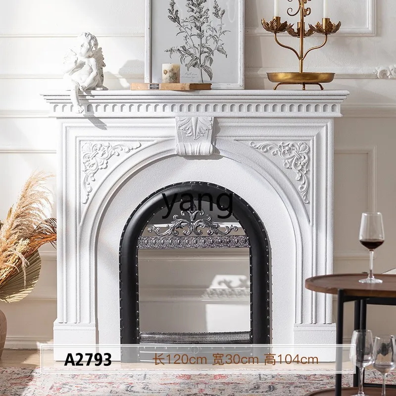 

LMM Solid Wood Fireplace Vintage Heating Carved Decoration Living Room Flame Electronic Fireplace Simulation Flame Fireplace