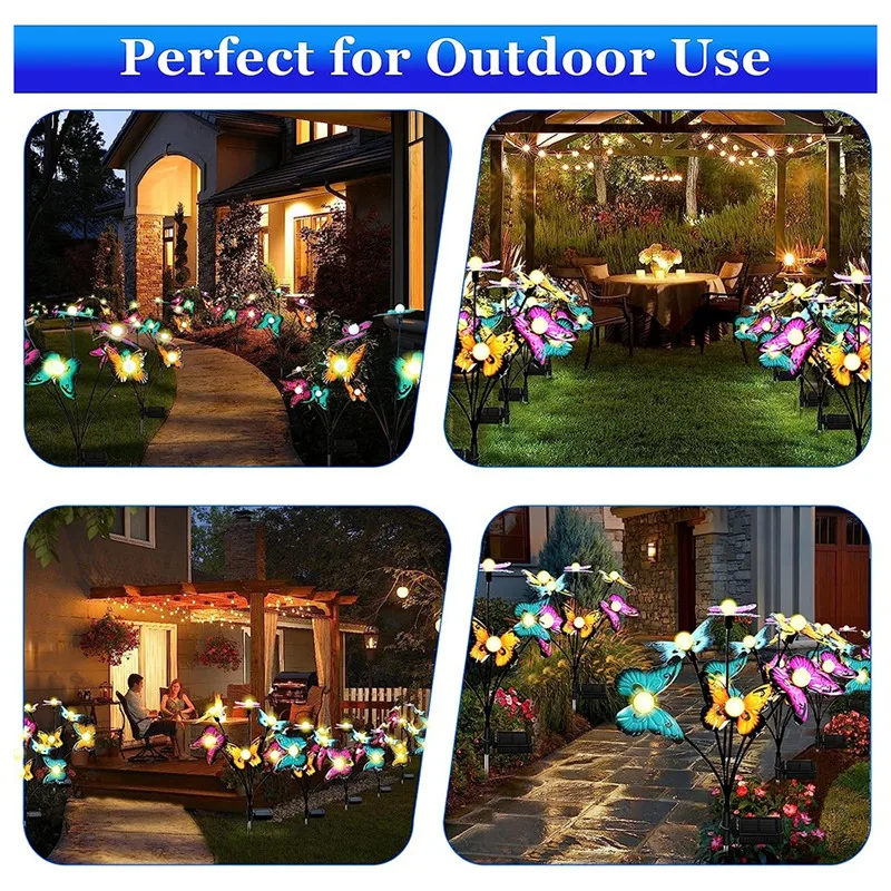 4 PCS Solar Garden Lights Solar Swaying Light 6LED Sway By Wind Outdoor Lights For Yard Patio Decoration Warm White