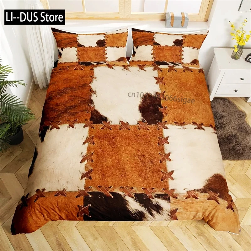 

Cowhide Print Duvet Cover Queen Microfiber Western Farmhouse Animal Skin Fur Bedding Set 3pcs for Kids Teen Cow Quilt Cover
