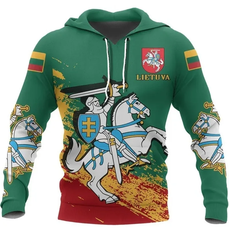 

3d Printed Lithuania National Emblem Hoodie Men Women Long Sleeve Sweatshirt Casual Hooded Coat Autumn Sports Pullover Tops