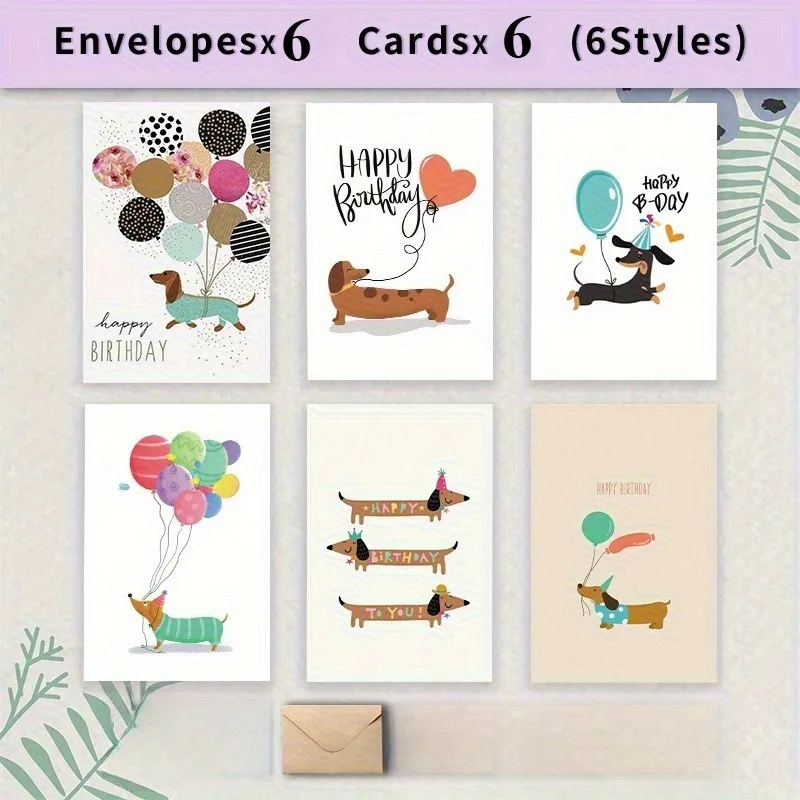 

12pcs Birthday Cards Designed with A Happy Party Theme Featuring Dachshund Puppies Celebrating Birthdays Festival Greeting Cards