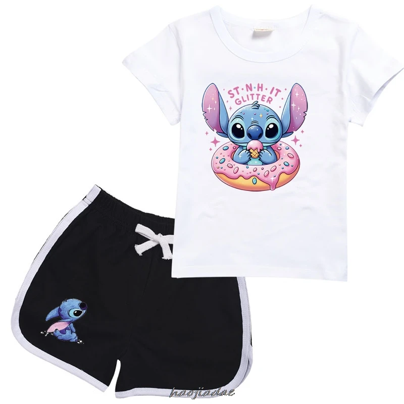 Lilo und Stitch 2 teil/satz Baby Sommerkleid ung Set Kinder Trainings anzug Kurzarm Anzug Mädchen Jungen Baumwolle T-Shirt Shorts Outfits