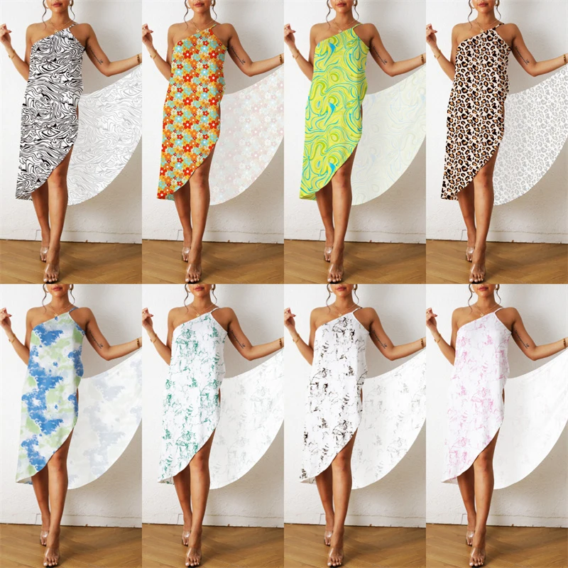 One Pieces Print Sexy Beach Dress Woman Summer Aesthetic Clothing Sleeveless Floral Beachwear Midi White Dresses For Women