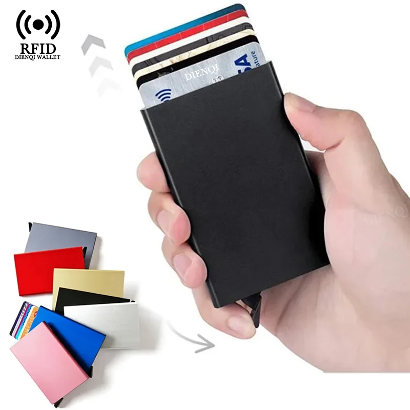 V Acest tarjetero delgado Rfid negocios crédito tarjetero para tarjetas bancarias cartera automática Pop Up caja de Metal carteras minimalistas para hombres y mujeres