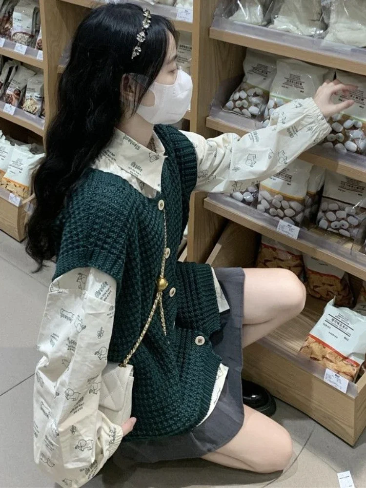 

Sweater Vest Women Solid Simple All-match Japanese Style O-Neck Schoolgirls Knitting Spring Sweet Button Retro Creativity New