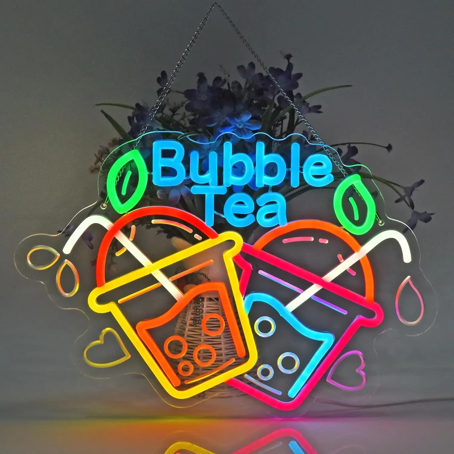 Bubble Tea Multicolor Neon Sign LED Wall Art USB Powered Milk Tea Shop Decor Cafe Diner Storefront Novelty Gift Hanging Light