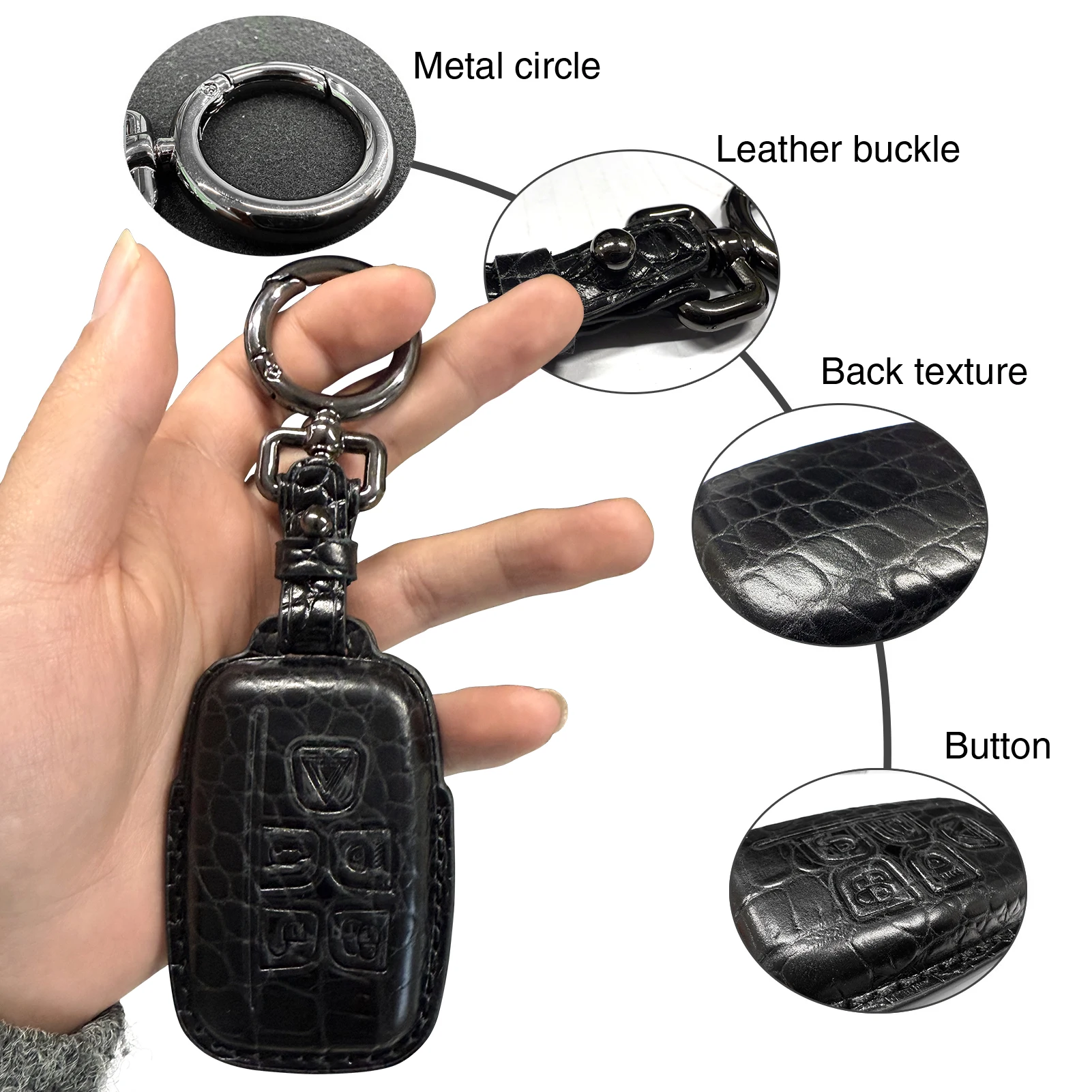 LS AUTO Crocodile Top Cowhide Car Key Cover for Land Rover Car Fob Cover Compatible with Land Rover Key Fob Cover with Keychain