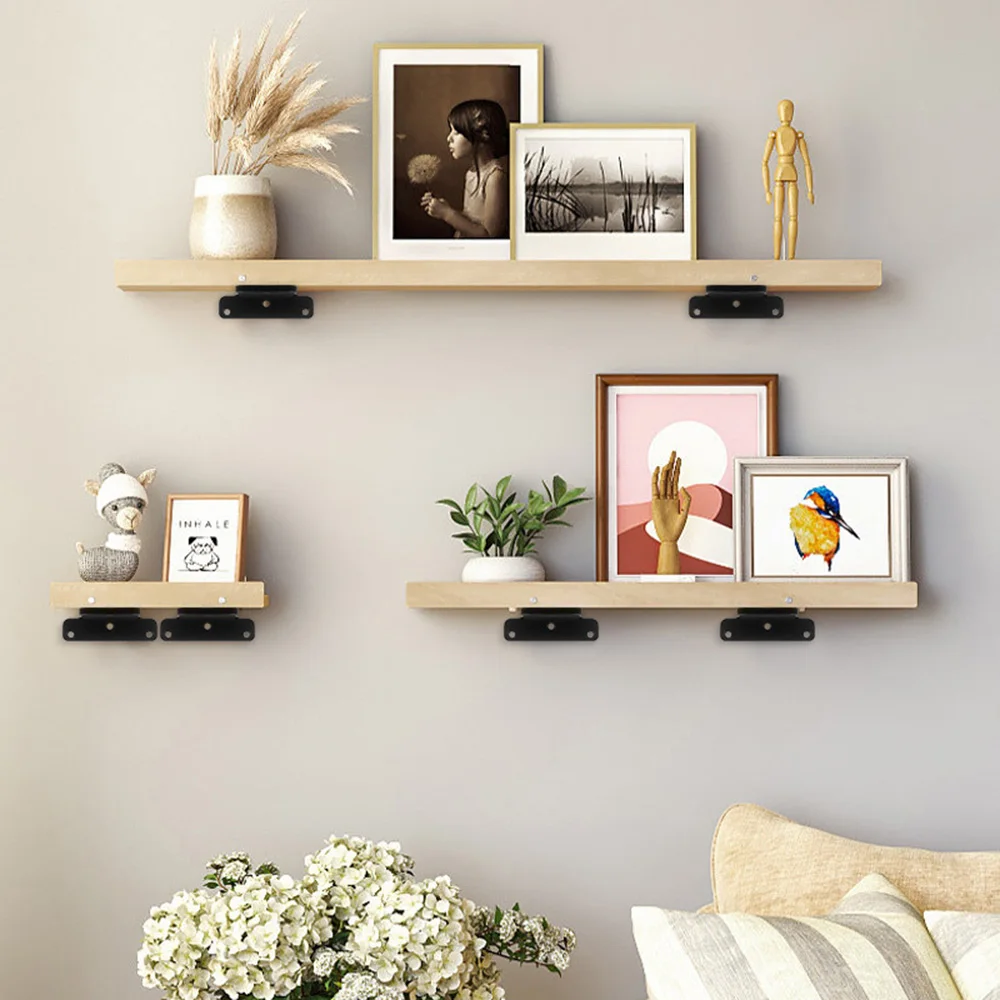 Heavy Duty L-Shaped Shelf Brackets 2 Pcs Carbon Steel Invisible Supports with Screws & Drill Bit for Wooden Boards