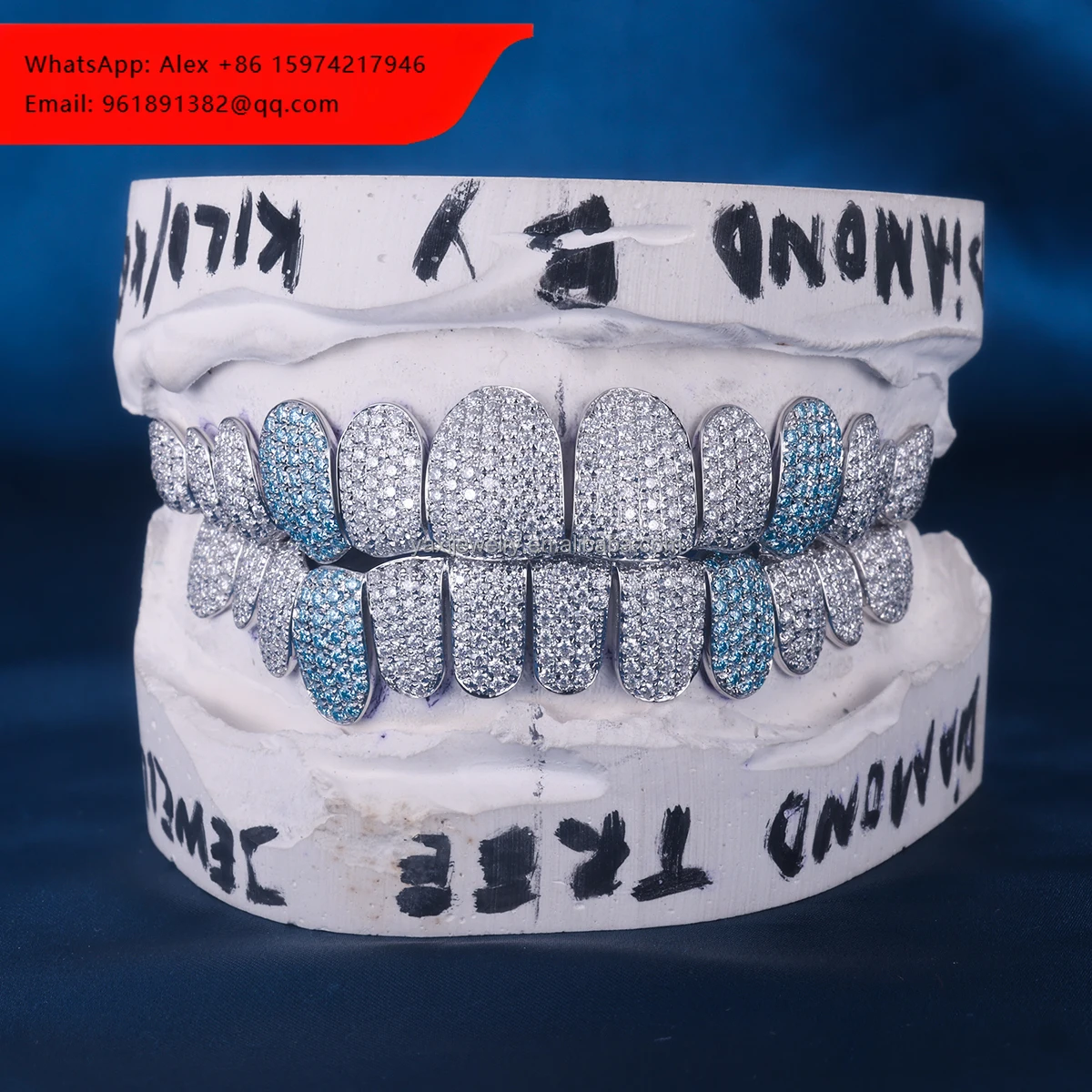 

Custom Top Bottom 12 S925 Silver 9K 10K 14K 18K Solid Gold Grillz Iced Out VVS Blue Moissanite Lab Natural Diamond Teeth Grillz
